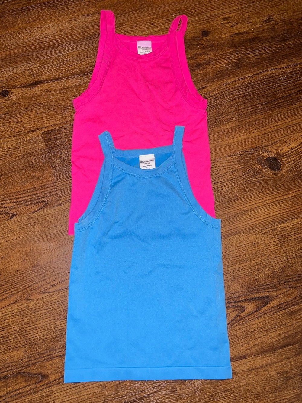 No Boundaries Vibrant Pink & Blue Y2K Fitted Nylon Spandex Tank Tops Size XS 0-2 - Picture 2 of 8